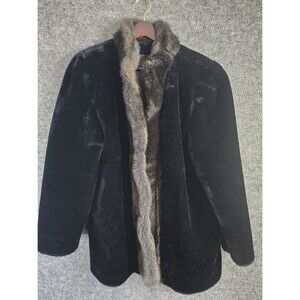 Coat Womens Luxury Black Fur Velvet Mink Horn Buttons Wheeling Size Large Vtg